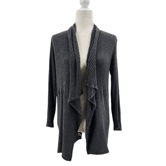 Velvet by Graham & Spencer Waffle Ribbed Knit Gray Cardigan Sweater Womens Small - Picture 1 of 9